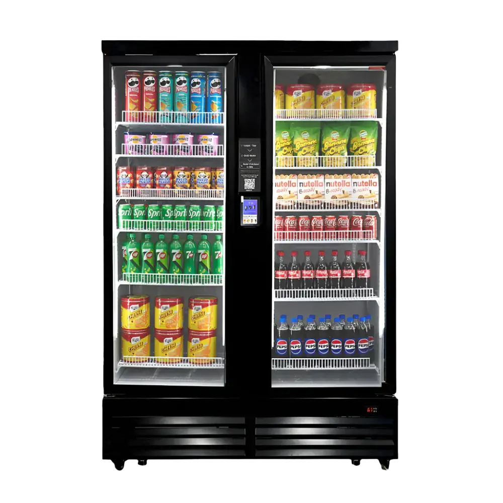 Select Choice Vending double-door refrigerated beverage machine with premium drink selection for Dallas-area office vending services